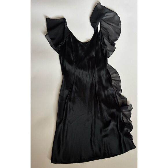 Vintage Intimissimi Silk Black Asymmetrical Ruffle Dress in Black Size S - Picture 5 of 5